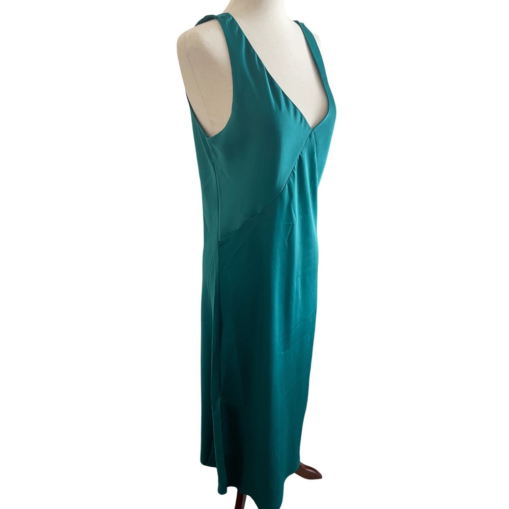 NWT Y2K Babydoll Satin Maxi Slip Dress Green Side Slit Medium Event Formal Chic - Picture 5 of 8